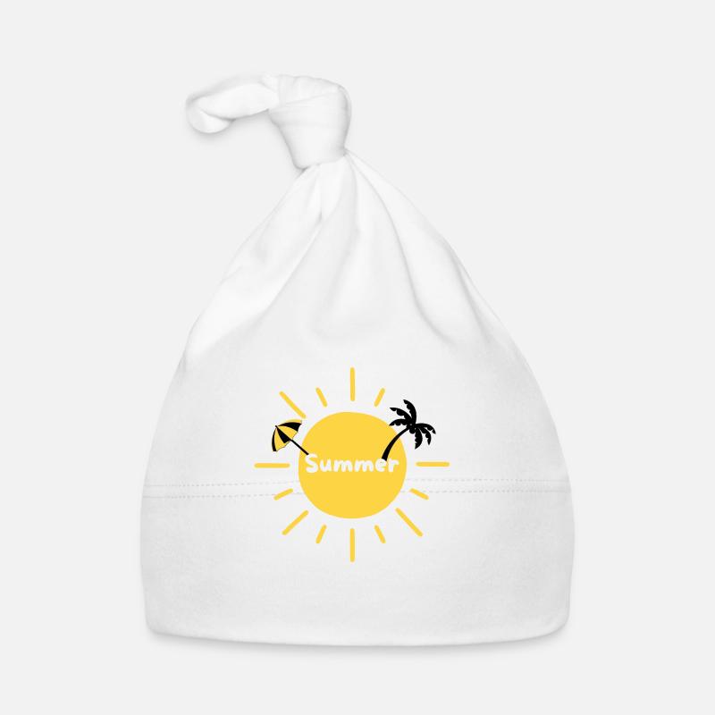 Soleil d'été palmier et parasol - Bonnet bio Bébé - blanc