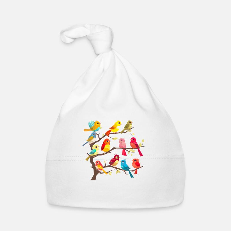 Bunte Vögel auf den Ästen Baby Bio-Mütze