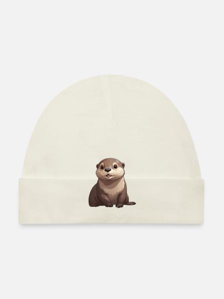 Cute Sitting Otter - Organic Baby Cap - white - Front