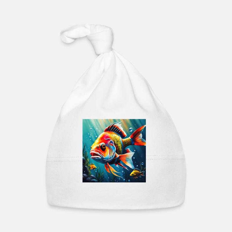 Fish colored - Organic Baby Cap - white