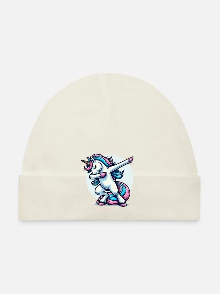 Unicorn Dabbing Einhorn - Baby Bio-Mütze - Weiß - Vorne