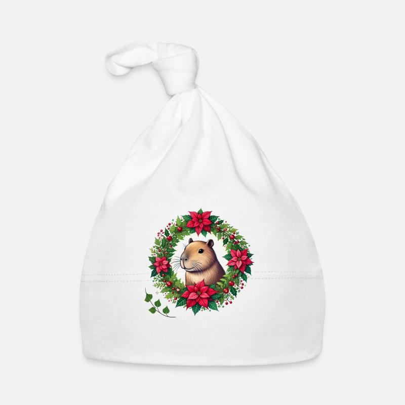 Christmas Capybara Organic Baby Cap