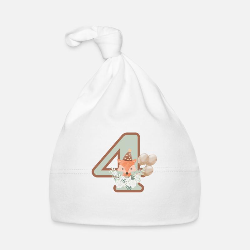 4th Birthday Fox Flowers Organic Baby Cap