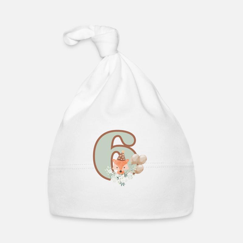 6th Birthday Fox Flowers Organic Baby Cap
