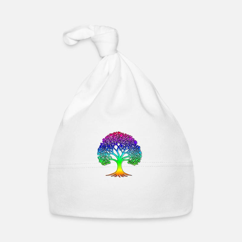 Baum mit Regenbogenmuster und schwarzem Rand Baby Bio-Mütze