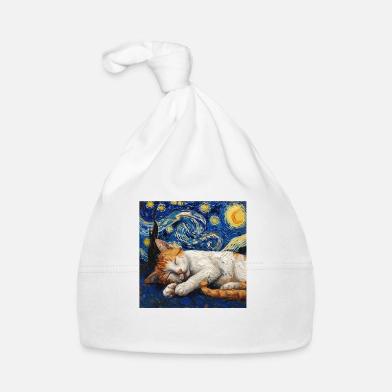 Chat Van Gogh Nuit étoilée Bonnet bio Bébé