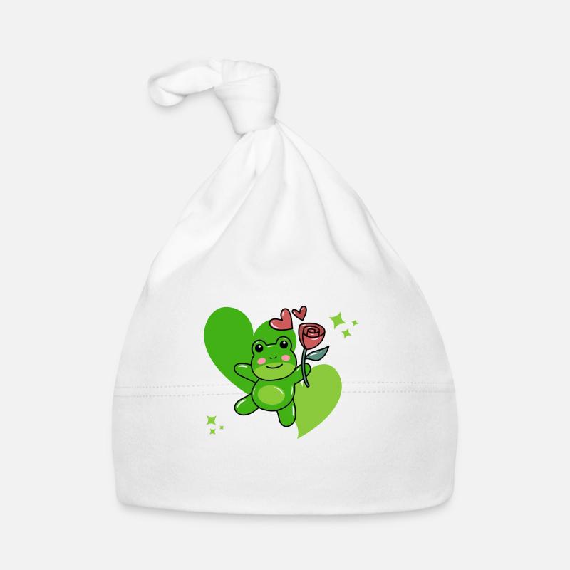 Grenouille avec une Rose - Bonnet bio Bébé - blanc