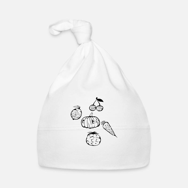 5 fruits et légumes Graff (stencil) - Bonnet bio Bébé - blanc
