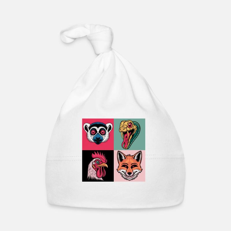 Pop Art Snake Fox Rooster Lemur Organic Baby Cap