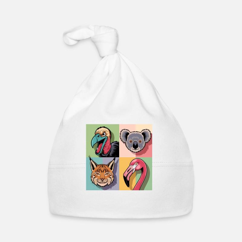 Pop Art Coloré Vautour Koala Lynx Flamimgo - Bonnet bio Bébé - blanc