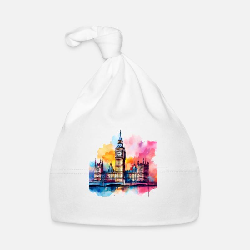 Big Ben Watercolour Splash Art Organic Baby Cap