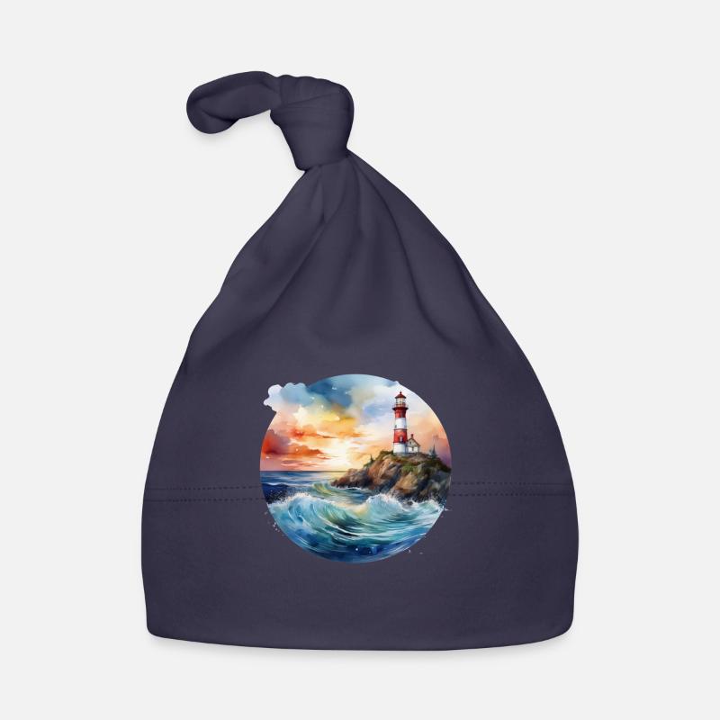 Majestic Lighthouse at Sunset with Crashing Waves Organic Baby Cap