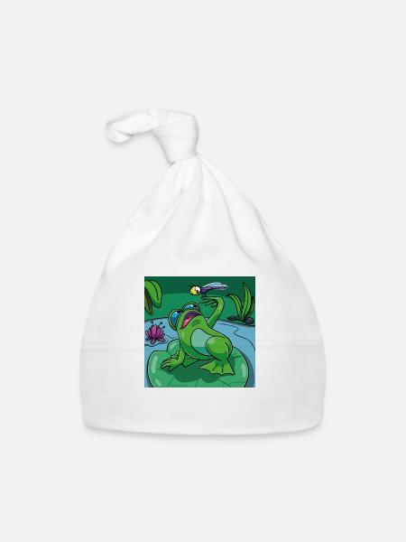 T-shirt motif for children & babies: frog & dragonfly - Organic Baby Cap - white - Front
