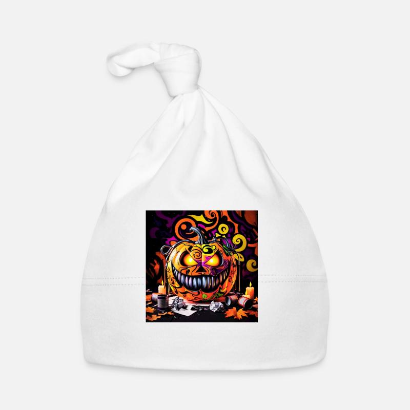 spooky Halloween pumpkin smiling Organic Baby Cap