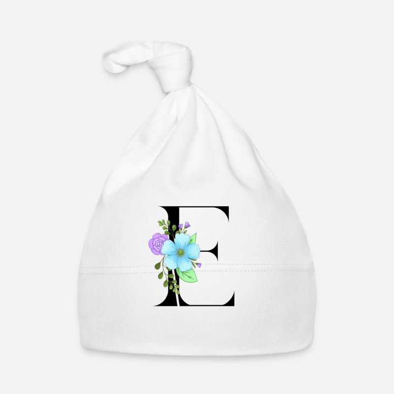 Elégante lettre 'E' avec des fleurs Bonnet bio Bébé
