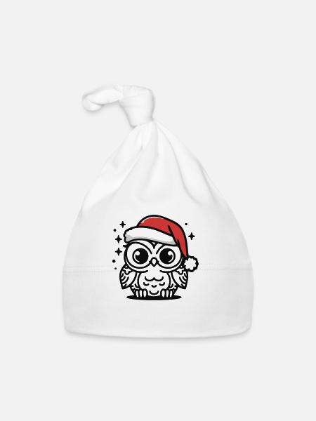 Sweet owl Christmassy - Organic Baby Cap - white - Front