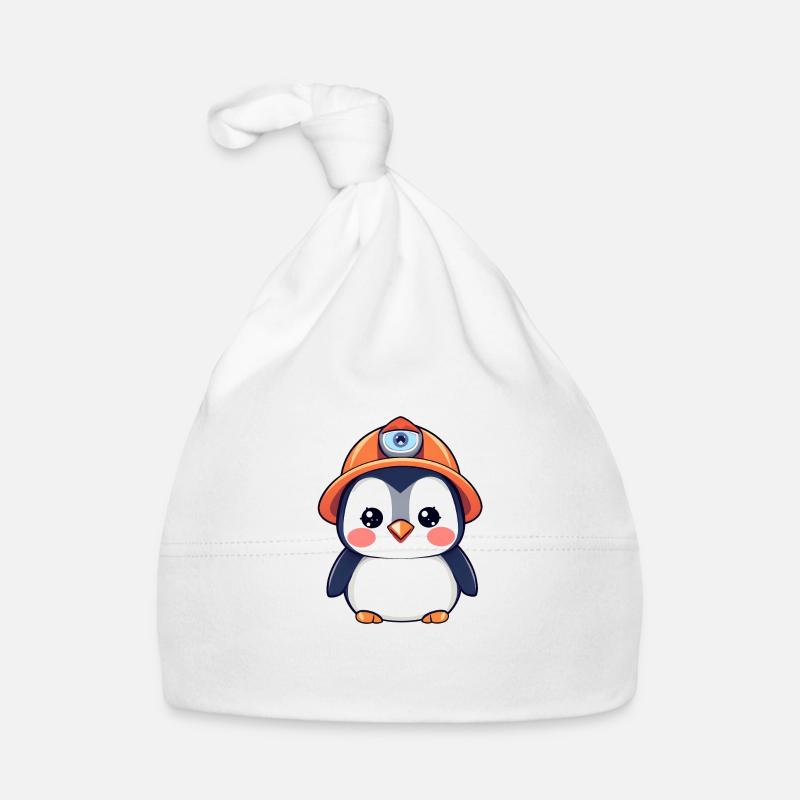 Bautrupp-Pinguin mit orangefarbenem Schutzhelm Baby Bio-Mütze