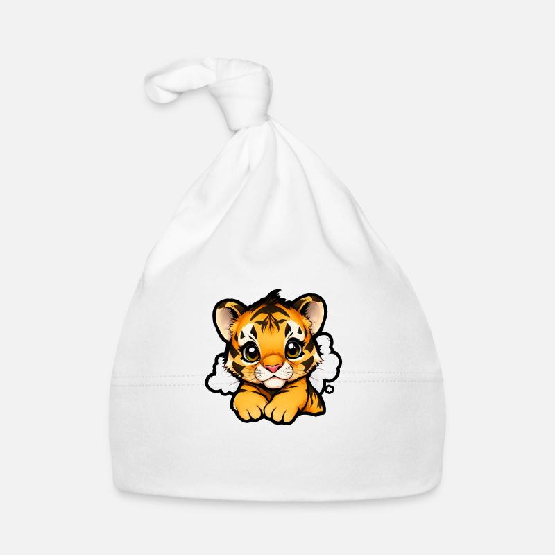 Bébé tigre ludique dans un paysage de rêve nuageux Bonnet bio Bébé