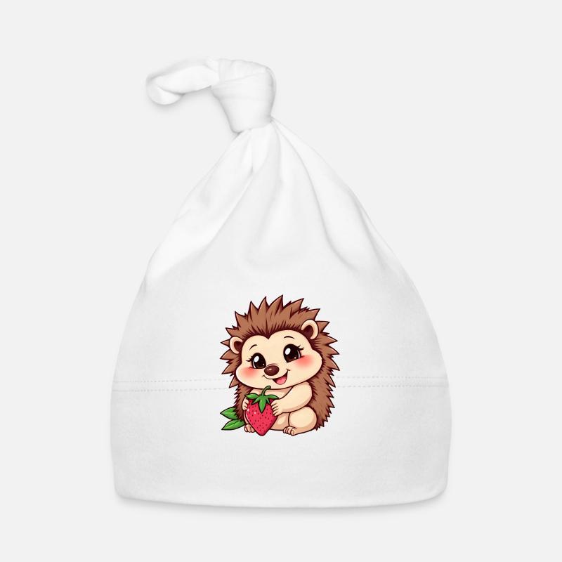 Hérisson mignon tient une fraise mûre Bonnet bio Bébé