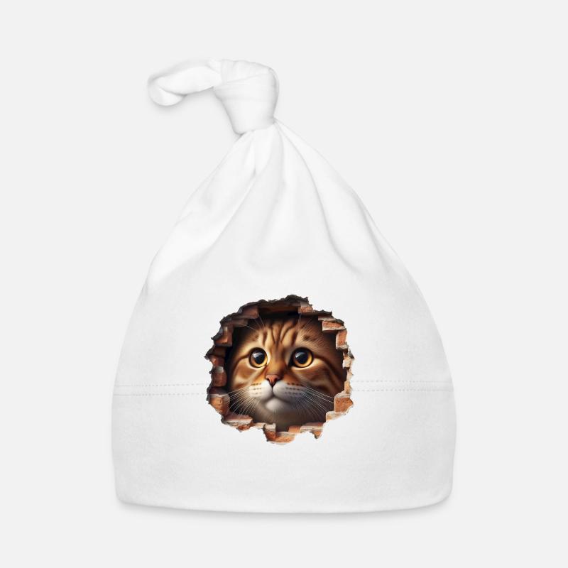 Le chat dans le trou 2 - Bonnet bio Bébé - blanc