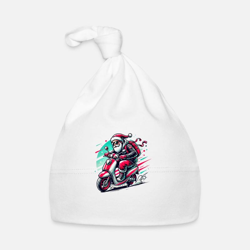 Père Noël cool en scooter - Bonnet bio Bébé - blanc