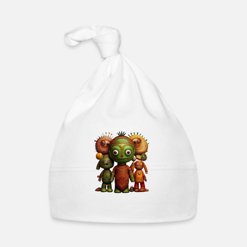 🪆 Poupée Vaudou aux Couleurs de l’Afrique - Bonnet bio Bébé - blanc