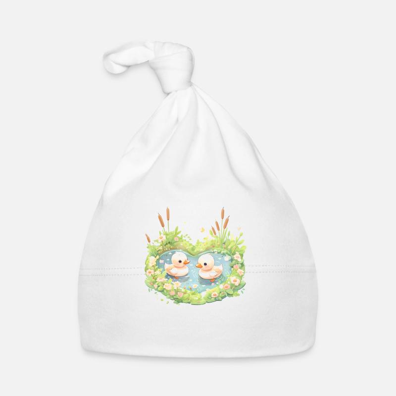 Heart Shaped Pond With Kawaii Ducks Surrounded Organic Baby Cap
