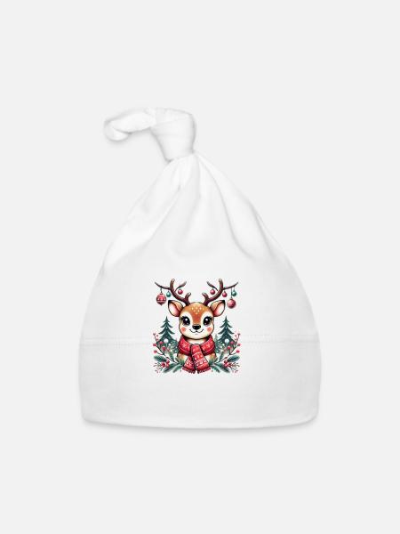 Renne avec écharpe – T-shirt de Noël festif - Bonnet bio Bébé - blanc - Devant