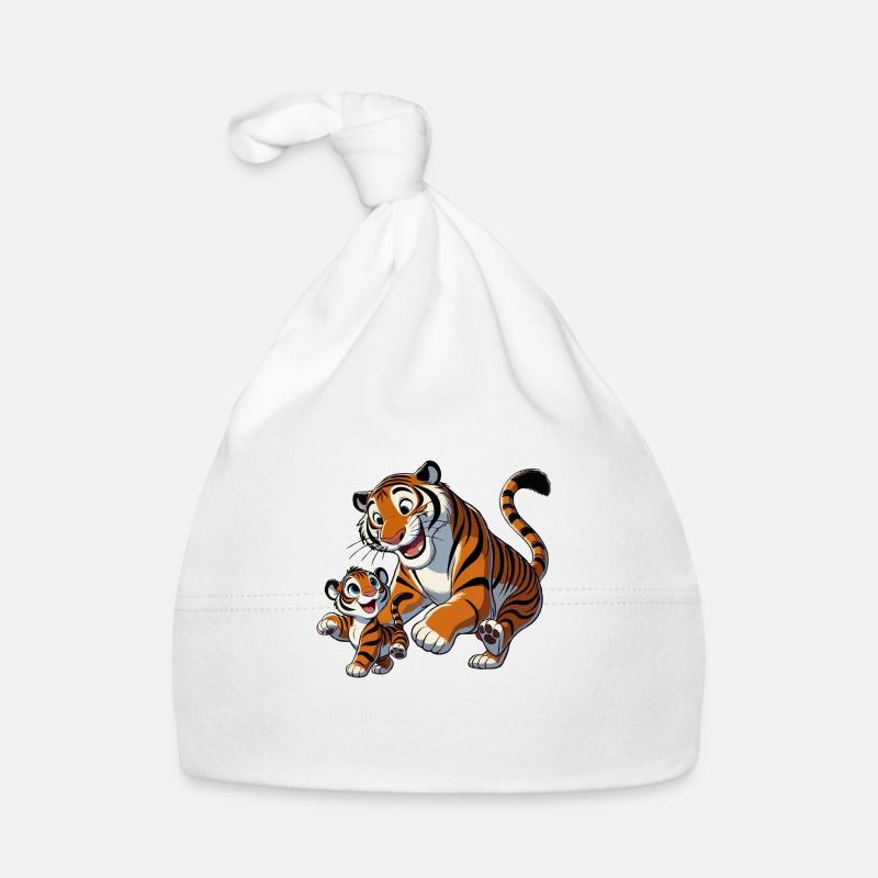 Mère tigre avec jeune gambadant Bonnet bio Bébé
