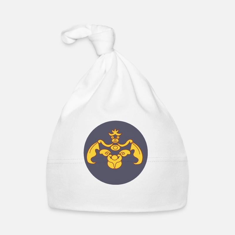 Freundliche Fledermaus oder Drache in Gelb auf dunklem Hintergrund Baby Bio-Mütze