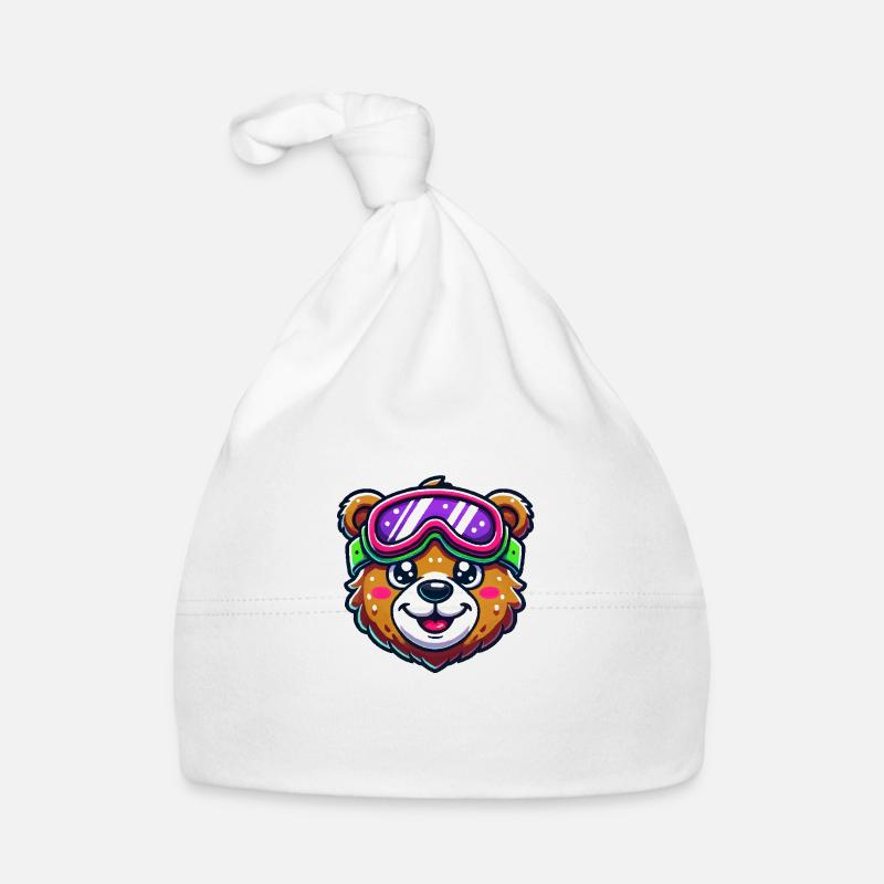 Bear Comic Ski Goggles Organic Baby Cap