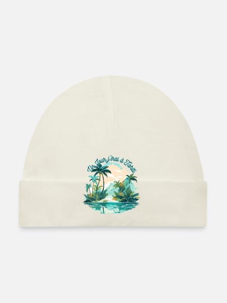 Un jour j irai à Tahiti - Bonnet bio Bébé - blanc - Devant