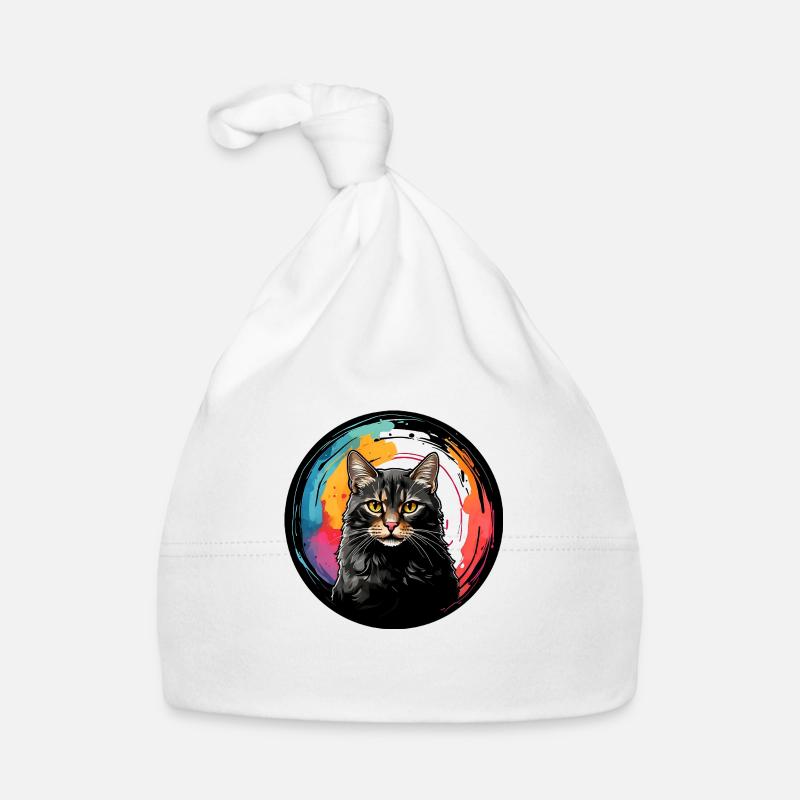 Portrait de chat mignon en technique d'aquarelle dans un cercle Bonnet bio Bébé