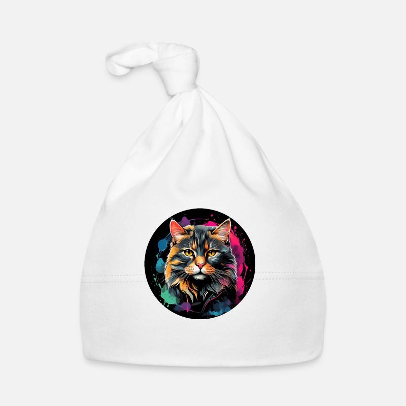 Portrait de chat mignon en technique d'aquarelle dans un cercle Bonnet bio Bébé