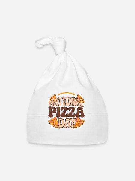 Journée nationale de la pizza 2025 pizza day gift - Bonnet bio Bébé - blanc - Devant