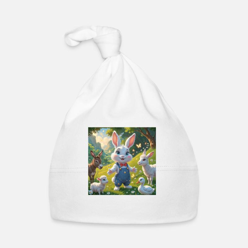La prairie magique du lapin curieux - Bonnet bio Bébé - blanc