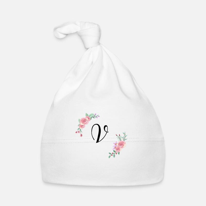 Rosa geblümter Buchstabe v Baby Bio-Mütze