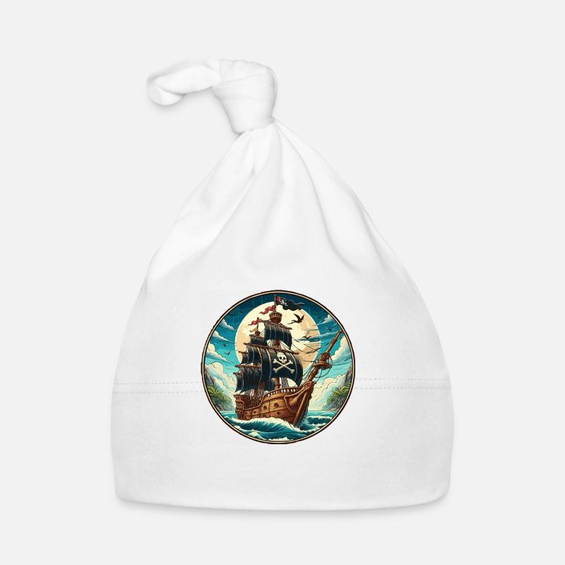 Bateau pirate grand - Bonnet bio Bébé - blanc