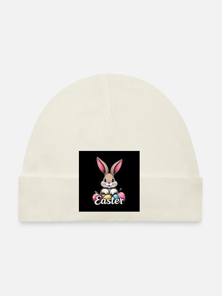 Bunte Ostern mit Hase - Baby Bio-Mütze - Weiß - Vorne