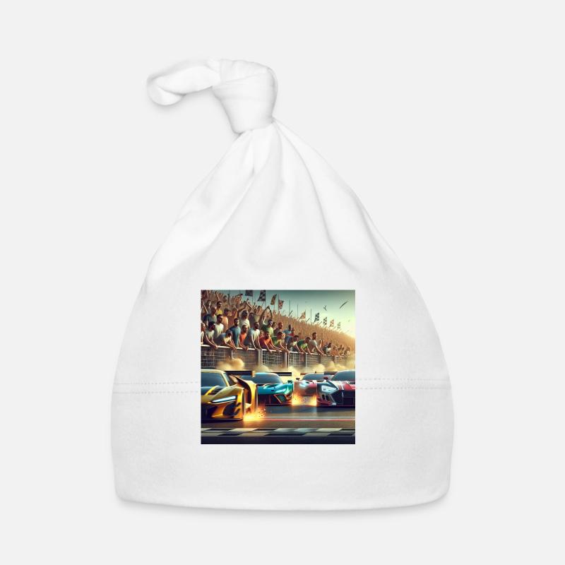Voitures de course proches de l’arrivée - Bonnet bio Bébé - blanc