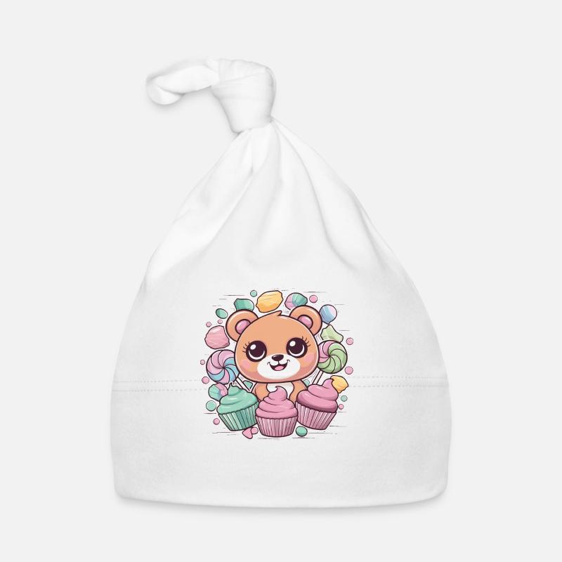 Kawaii Anime - Conception de manga mignon pour Otakus Teddy - Bonnet bio Bébé - blanc