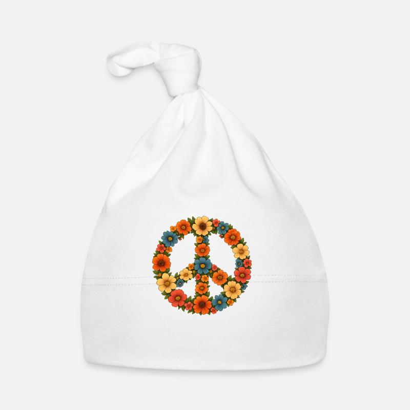 Blumiges Peace Symbol Baby Bio-Mütze