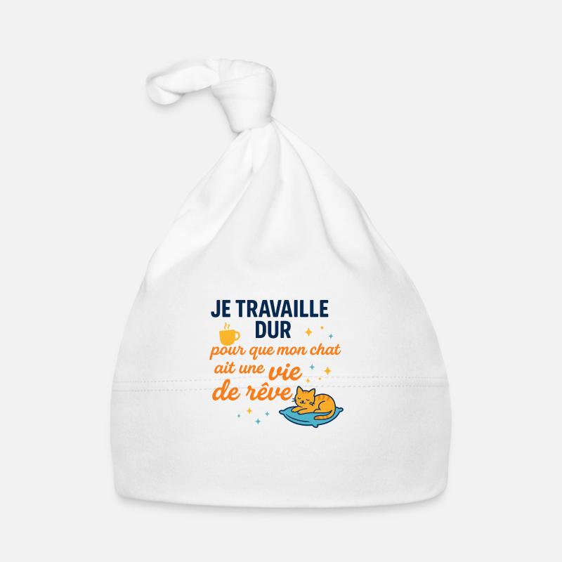 Je travaille dur pour mon chat - Chat rêveur Bonnet bio Bébé