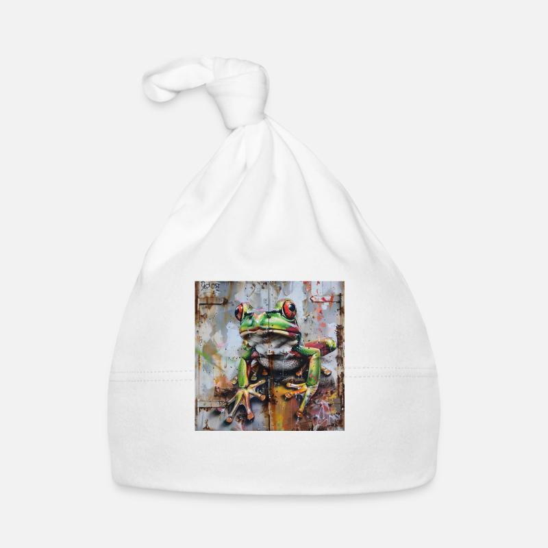 Graffiti grenouille verte surface rouillée Bonnet bio Bébé