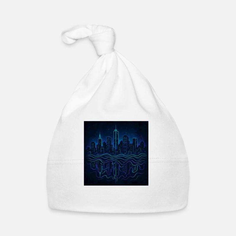 Neon Skyline with Reflection Organic Baby Cap