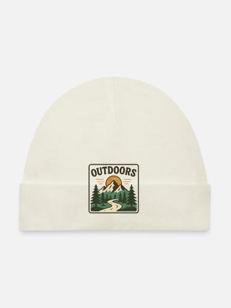 „OUTDOORS“ - Baby Bio-Mütze - Weiß - Vorne