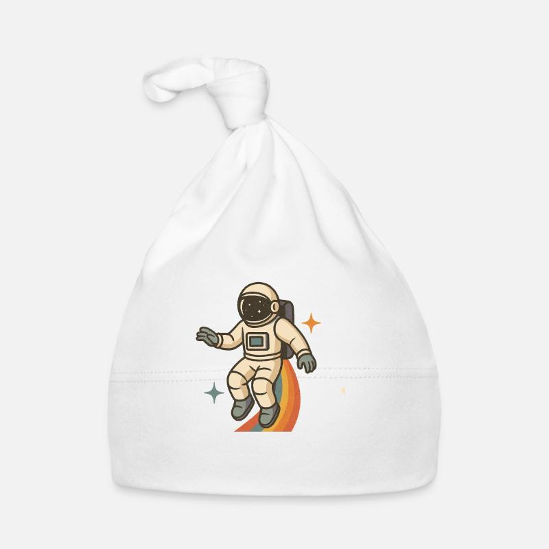 Astronaut mit Regenbogen – Retro Space Dream Baby Bio-Mütze