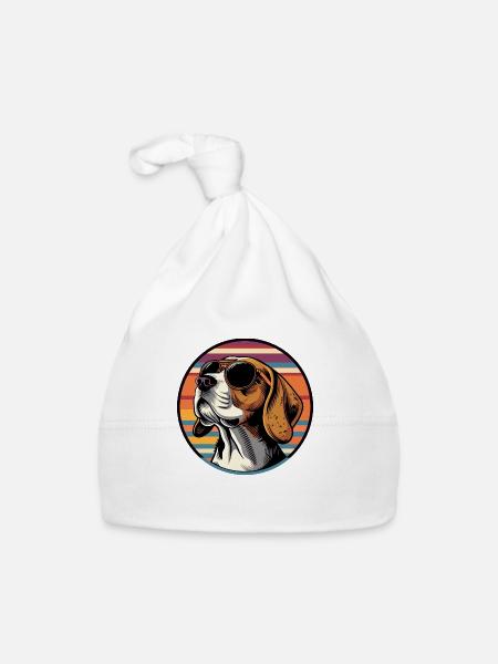 Beagle Hund Cool - Baby Bio-Mütze - Weiß - Vorne