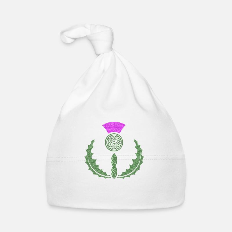 Celtic Knotwork Thistle - Organic Baby Cap - white