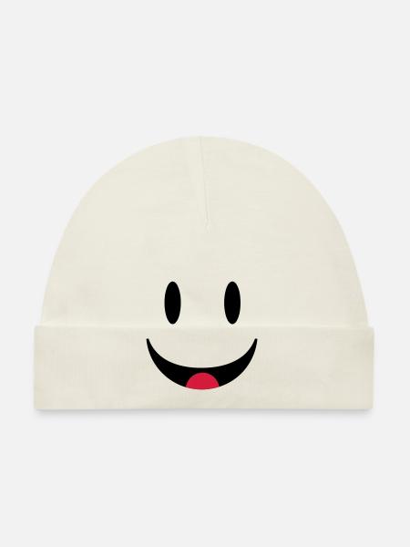 Glücklicher Smiley mit Zunge - Baby Bio-Mütze - Weiß - Vorne